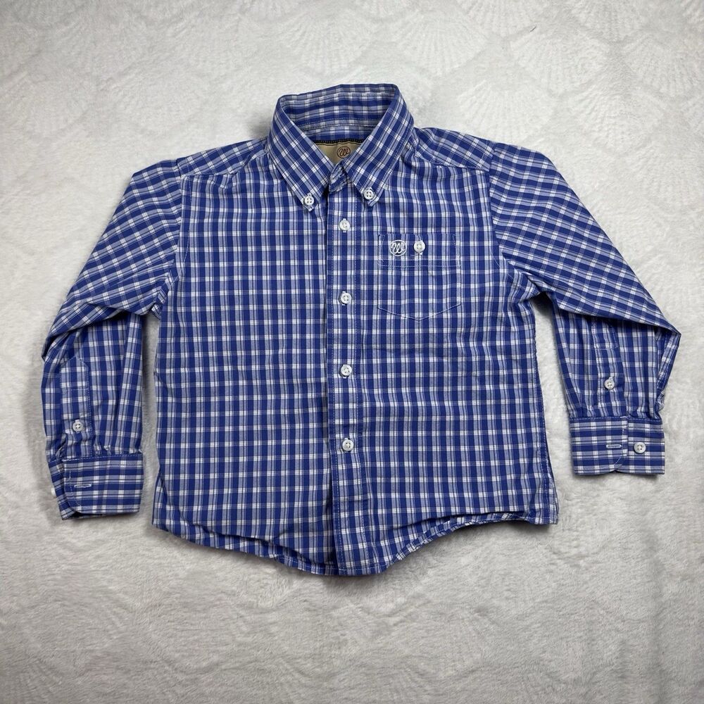 Wrangler Boy’s Button Down Shirt Long Sleeve Plaid One Front Pocket Size XS